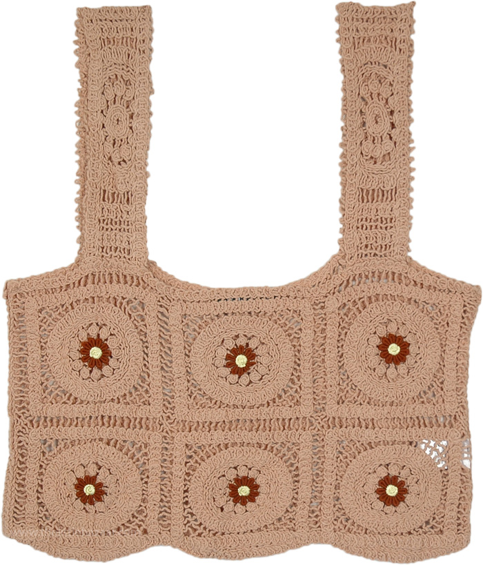 Daisy Dunes Beige Bohemian Sleeveless Crochet Top