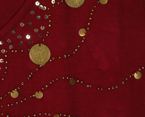 Blood Red Coin Embellishment Boho Top