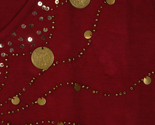 Blood Red Coin Embellishment Boho Top