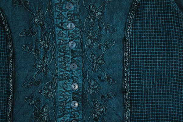Peacock Blue Bohemian Plus Size Tunic Shirt with Embroidery