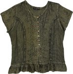 Vintage Summer Style Button Down Top XXL in Green [9263]