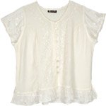 Traditional Vintage Summer Style Button Down Top in Cream [9264]