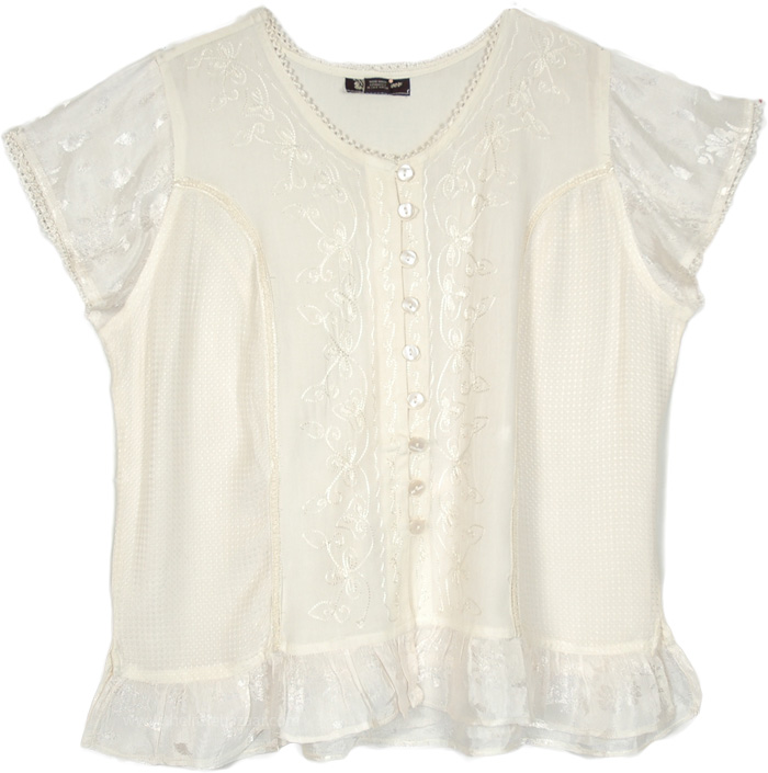 Sweet Cream Bohemian Plus Size Tunic Shirt with Embroidery