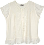 Traditional Vintage Summer Style Button Down Top in Cream [9265]