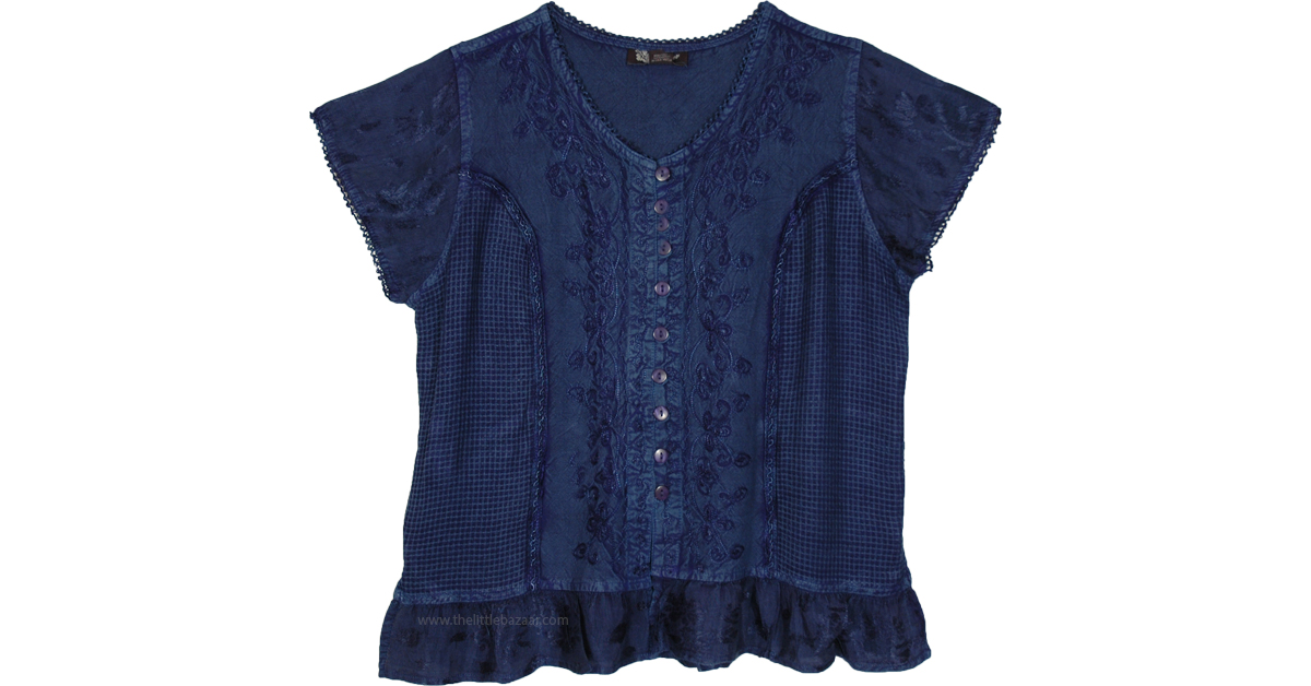 Prussian Blue Bohemian Tunic Shirt with Embroidery | Tunic-Shirt | Blue ...