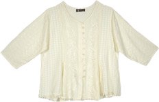 Traditional Vintage Summer Style Button Down Top in Ivory [9269]