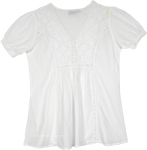 Pure White Cotton Top with Embroidery and Crochet Lace