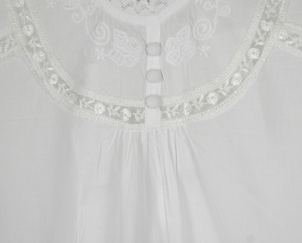 White Cotton Embroidered Top with Crochet Laces and Tie Back