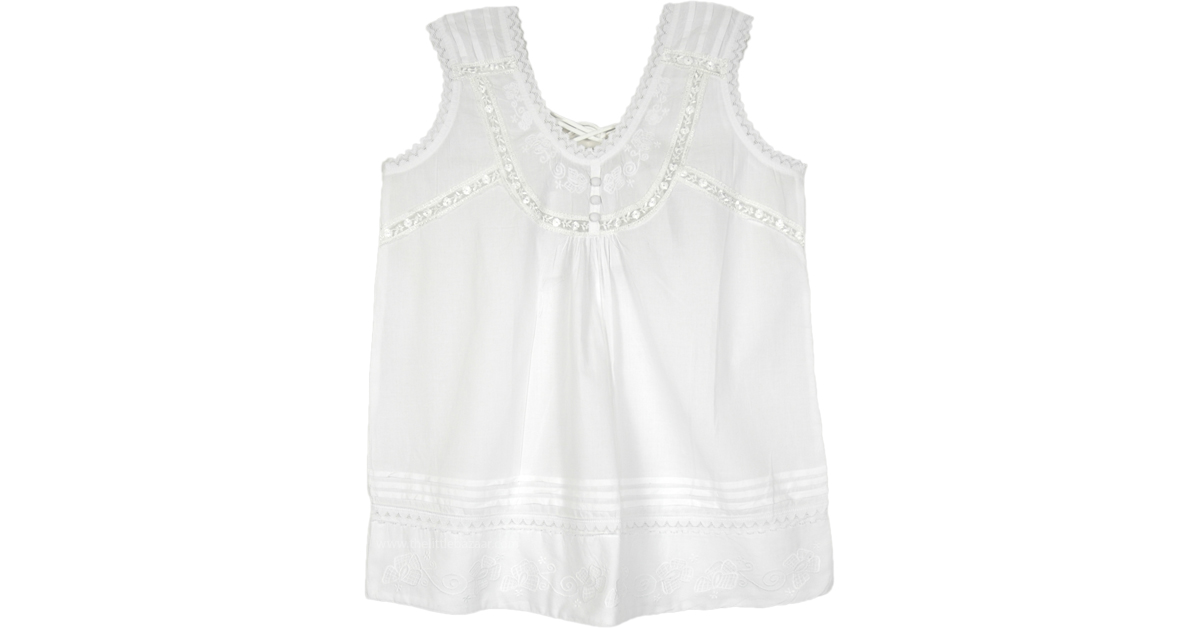 white sleeveless tunic shirt
