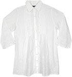 White Shirt with Floral Self Embroidery with Pleats [9279]