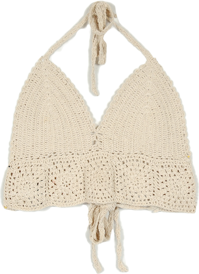 Patterned Beige Beauty Crochet Tie Up Bralette | Tunic-Shirt | Beige ...