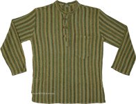 Unisex Green Cotton Tunic Shirt with Stripes [9487]