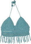 Blue Stripes Crochet Halter Top with Tassels