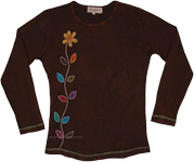 Brown Cotton Top with with Floral Embroidery [9585]