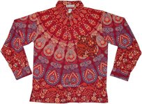 Red Cotton Printed Shirt with Front Pocket [9619]