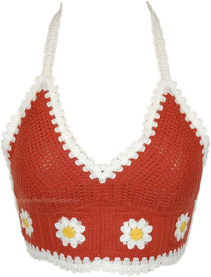 Daisy Rust Floral Crochet Bralette Top