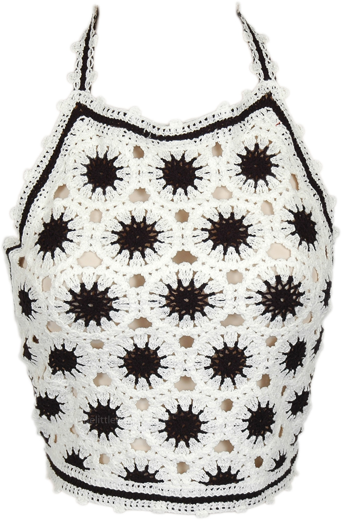 Black and White Crochet Halter Top