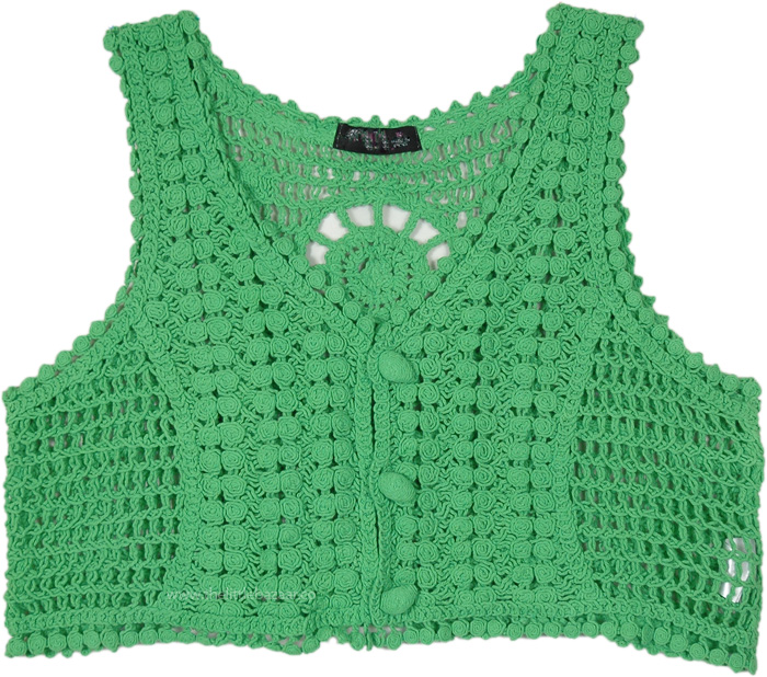 Lush Green Solid Bohemian Crochet Top