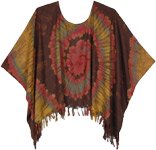 Boho Chic Brown Short Poncho with Feathered Tassles [9668]