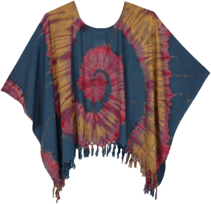 Short Green Swirl Tie Dye 70s Poncho Top