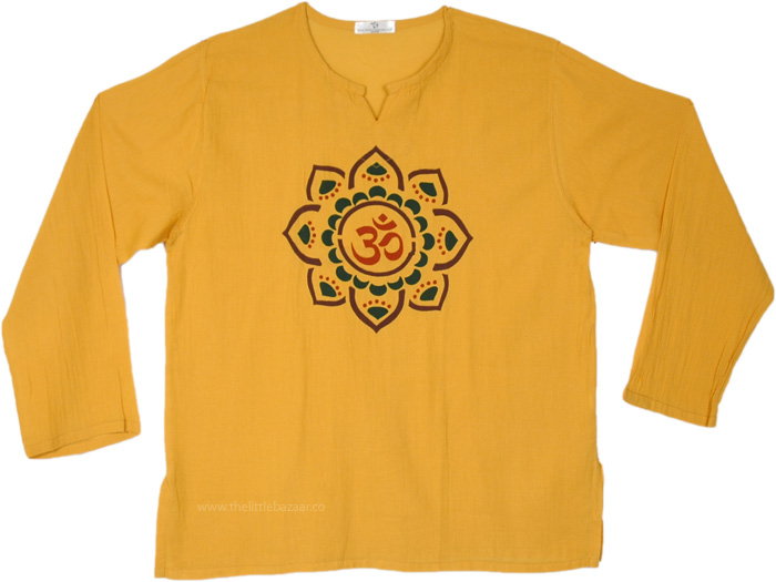 Yellow Om Mandala Casual Cotton Free Spirit Shirt Top