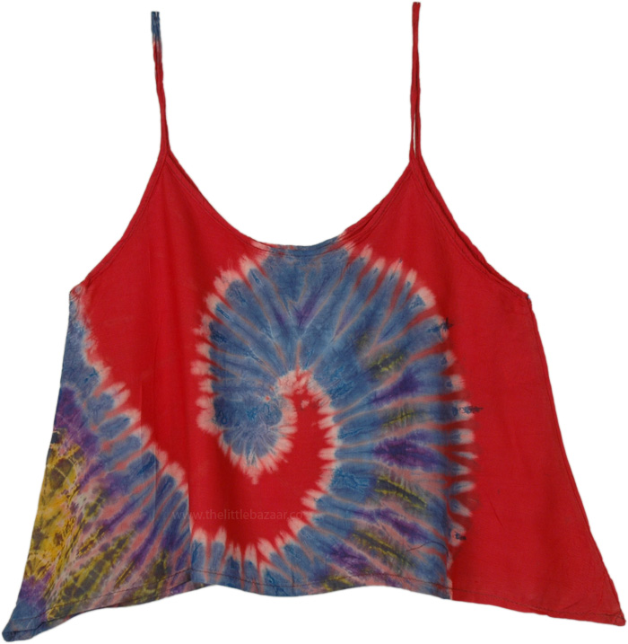 Tie Dye Swirl Red Spaghetti Crop Top