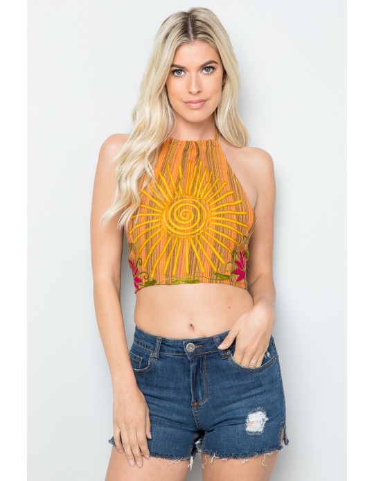 Solar Favor Halter Bralette Top, Tunic-Shirt, Orange