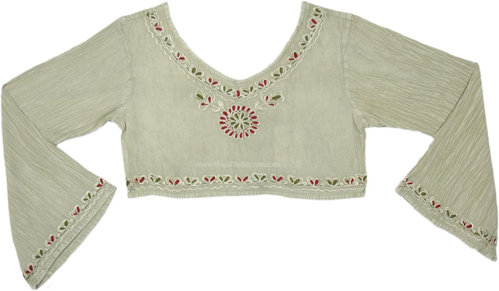 Pistachio Bohemian Cropped Long Sleeve Top