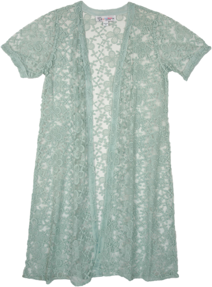 Sea Green Net Kimono Coverup