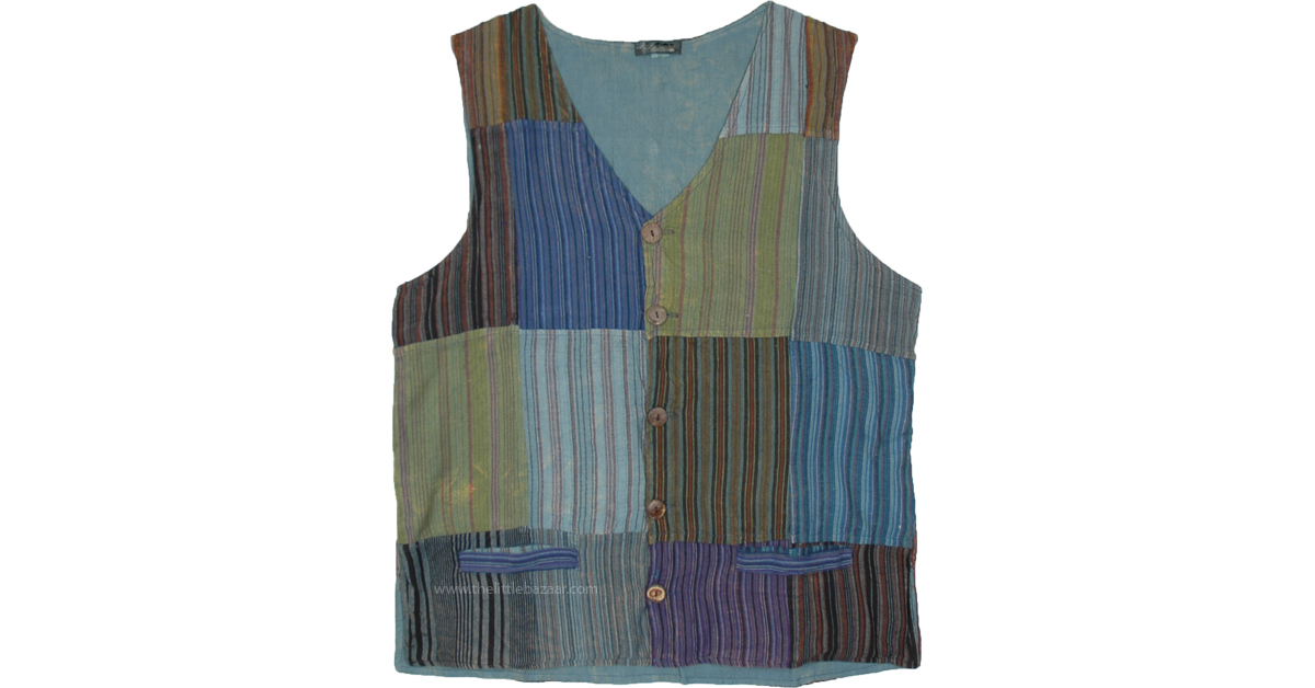 Alpine Striped Bohemian Patchwork Vest | Tunic-Shirt | Green