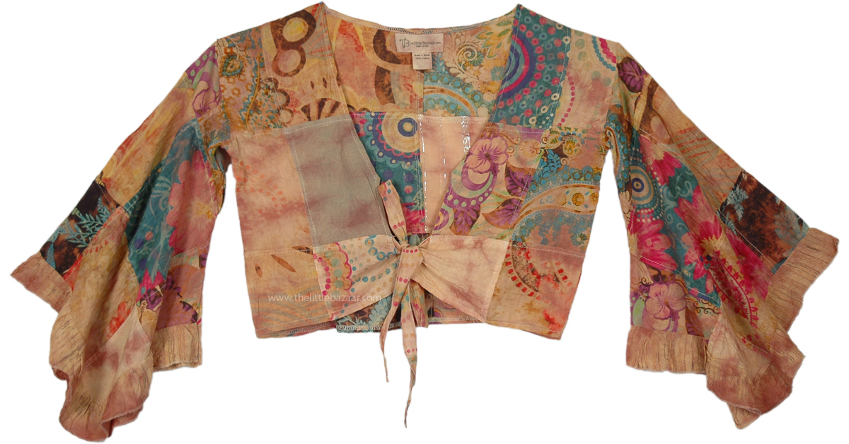 Radiant Beige Bell Sleeves Crop Top with Front Tie | Tunic Radiant Beige Bell Sleeves Crop Top with Front Tie | Tunic