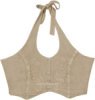 Beige Bask Halter Short Crop Top