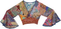 Boho Zinnia Bell Sleeve V Neck Crop Top