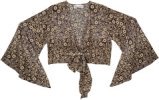 Monochrome Bloom Bell Sleeve Front Tie Crop Top