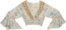 White Wizard Bell Sleeve V Neck Crop Top