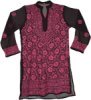 Sheer Black Tunic Top with Cadillac Pink Embroidery