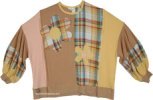 Mocha Plaid Daisy Patch Oversize Fit Thermal Top