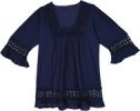 Embroidered Medieval Vintage Sleeve Top in Elm Blue