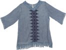 Acid Wash Tunic Top With Fringe