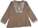 Plus Size Sage Green Bohemian Tunic Shirt with Embroidery