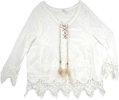 Scalloped Lace Hem Dressy White Top