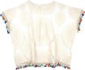 Embroidered Lace White Top with Boho Tassels