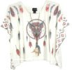 Embellished Owl Pattern Poncho Top in White