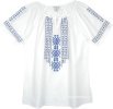 Bright White Tunic Top with Blue Cross Stitch Embroidery