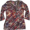 Sheer Tunic Top with Abstract Waves and Boho Neckline