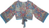 Jewel Tone Boho Wide Sleeve Front Tie Crop Top
