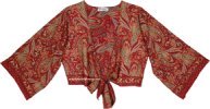 Ruby Paisley Metallic Accent Front Tie Crop Top
