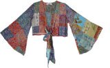Kaleidoscope Patch Bell Sleeve Front Tie Crop Top