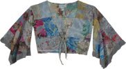 Pewter Floral Bell Sleeves Top with Front Tie