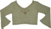 Moss Green Embroidered Longline Crop Top